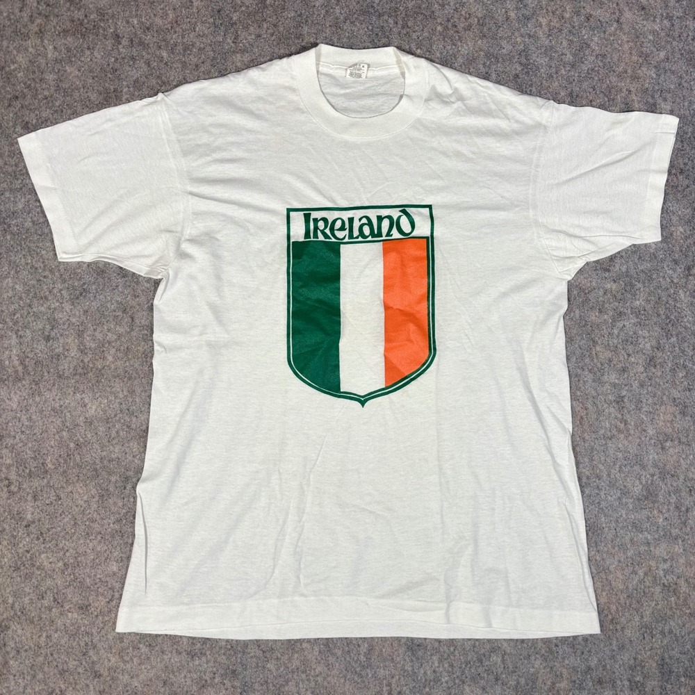Screen Stars Ireland Flag T-Shirt Mens XL White Excellent Vintage Single Stitch